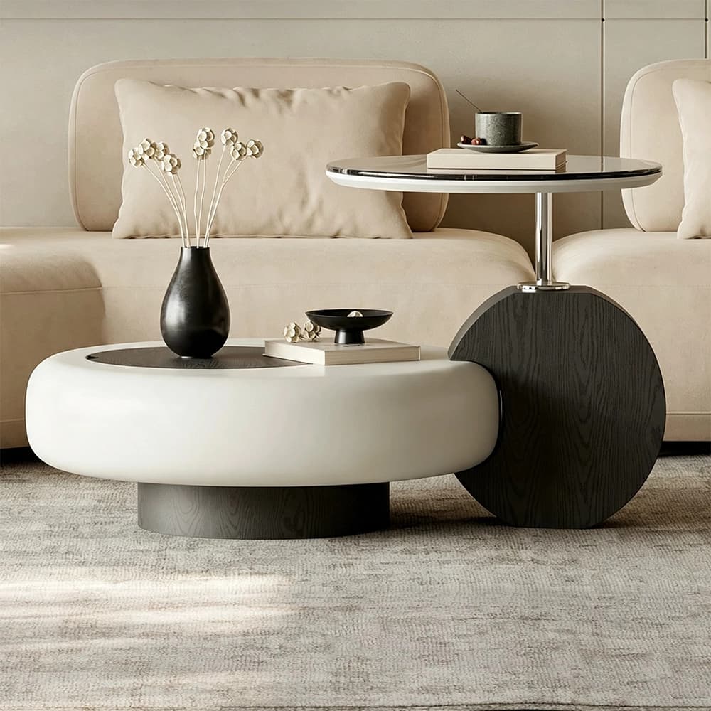 57.9" Organic Modern Engineered Wood Round Coffee Table