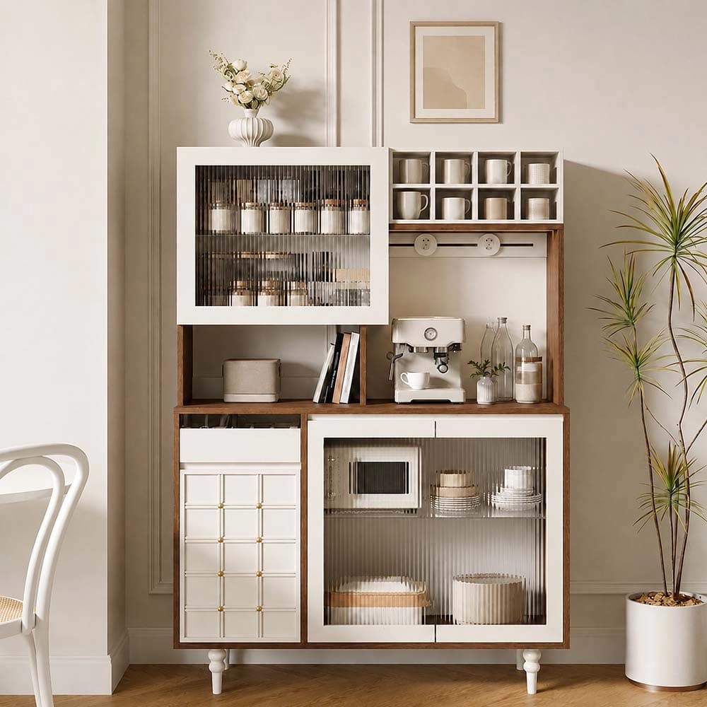 47.2" Japandi Plywood and Glass Coffee Cabinet Glass Door