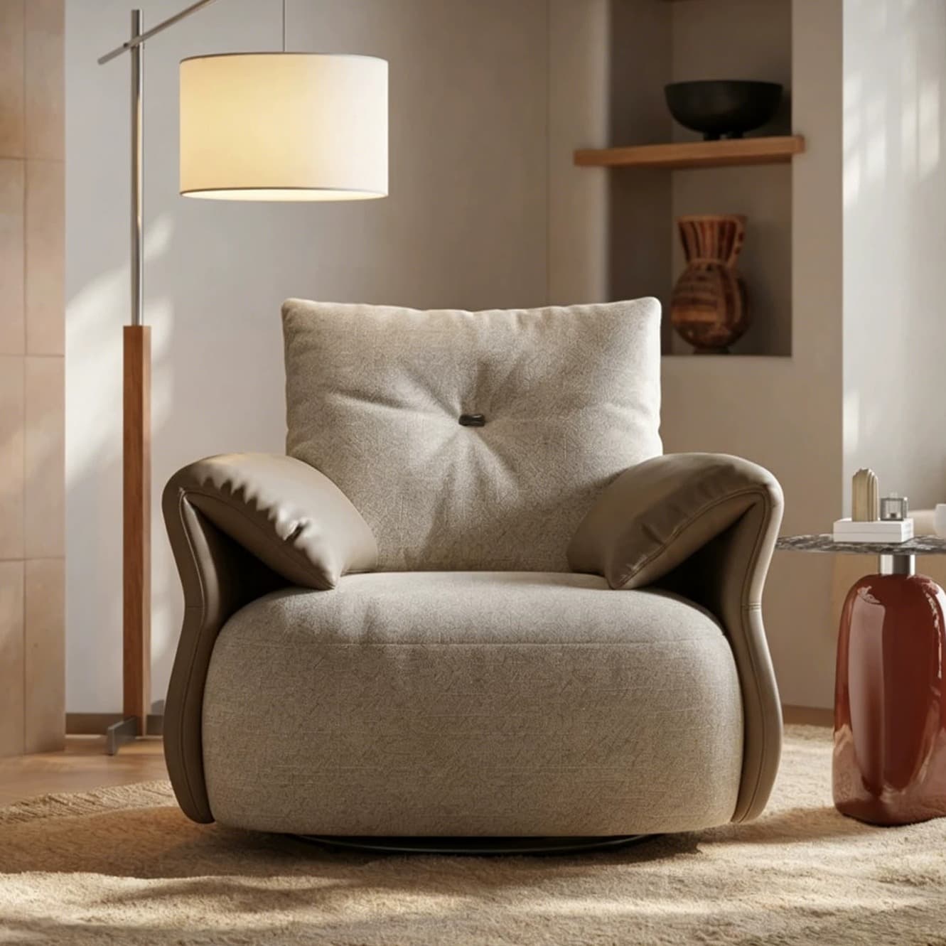 35.4" Organic Modern Fabric Curved Sofa