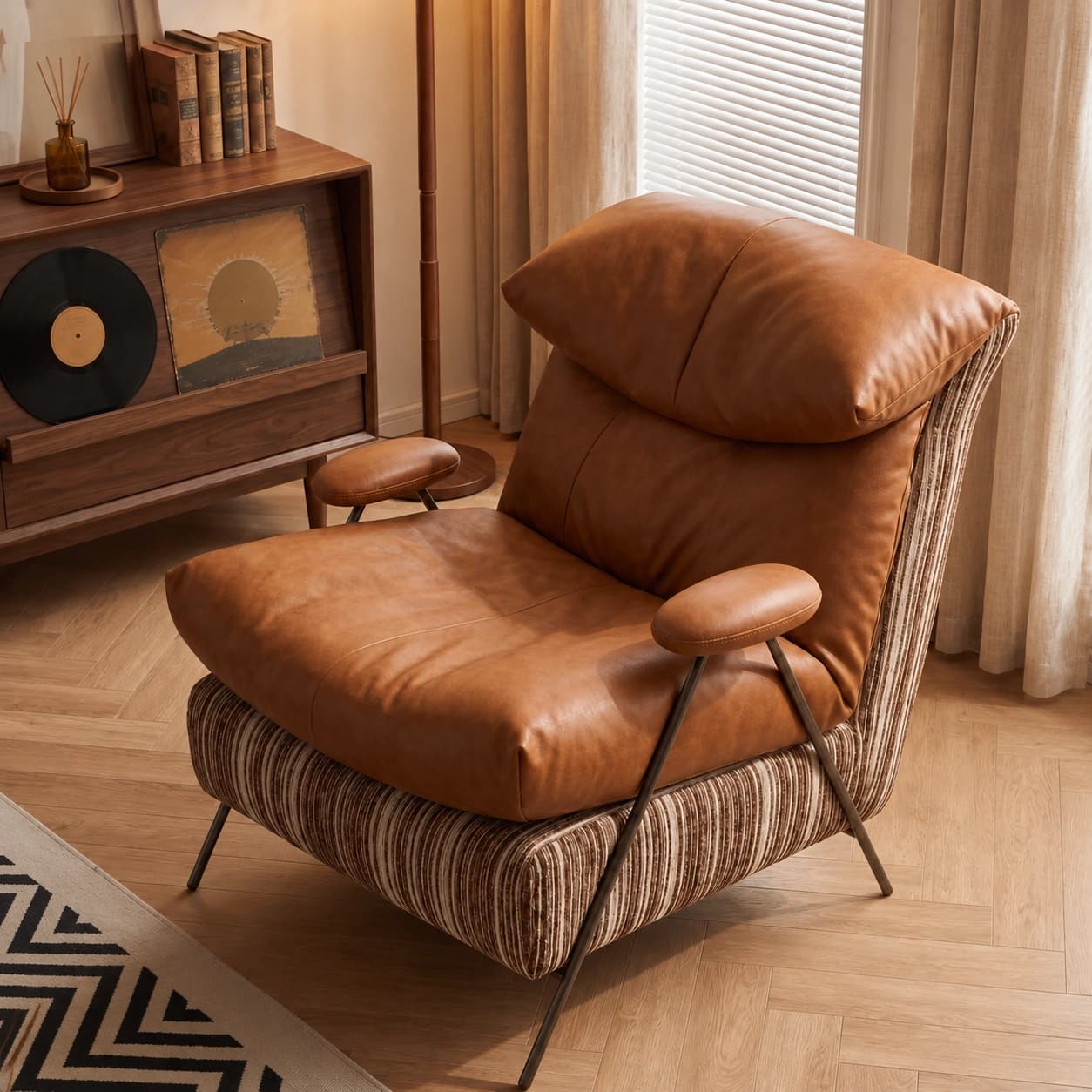 33.5" Mid-Century Modern Fabric Chair Leather Lounge Chair