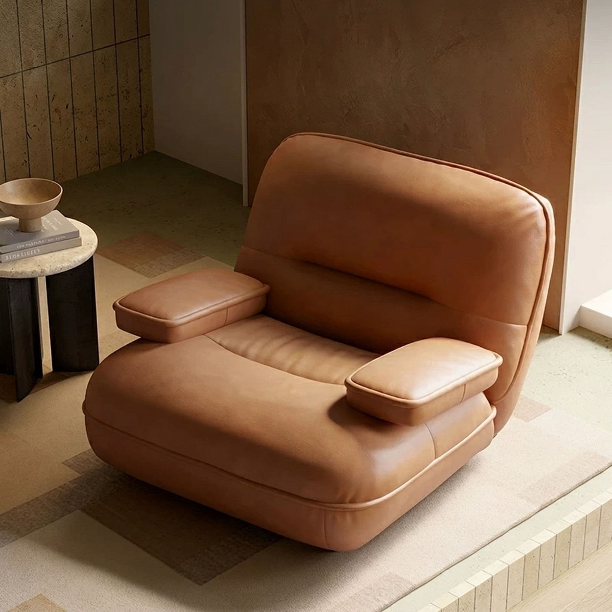 36.6" Organic Modern Leather Curved Sofa