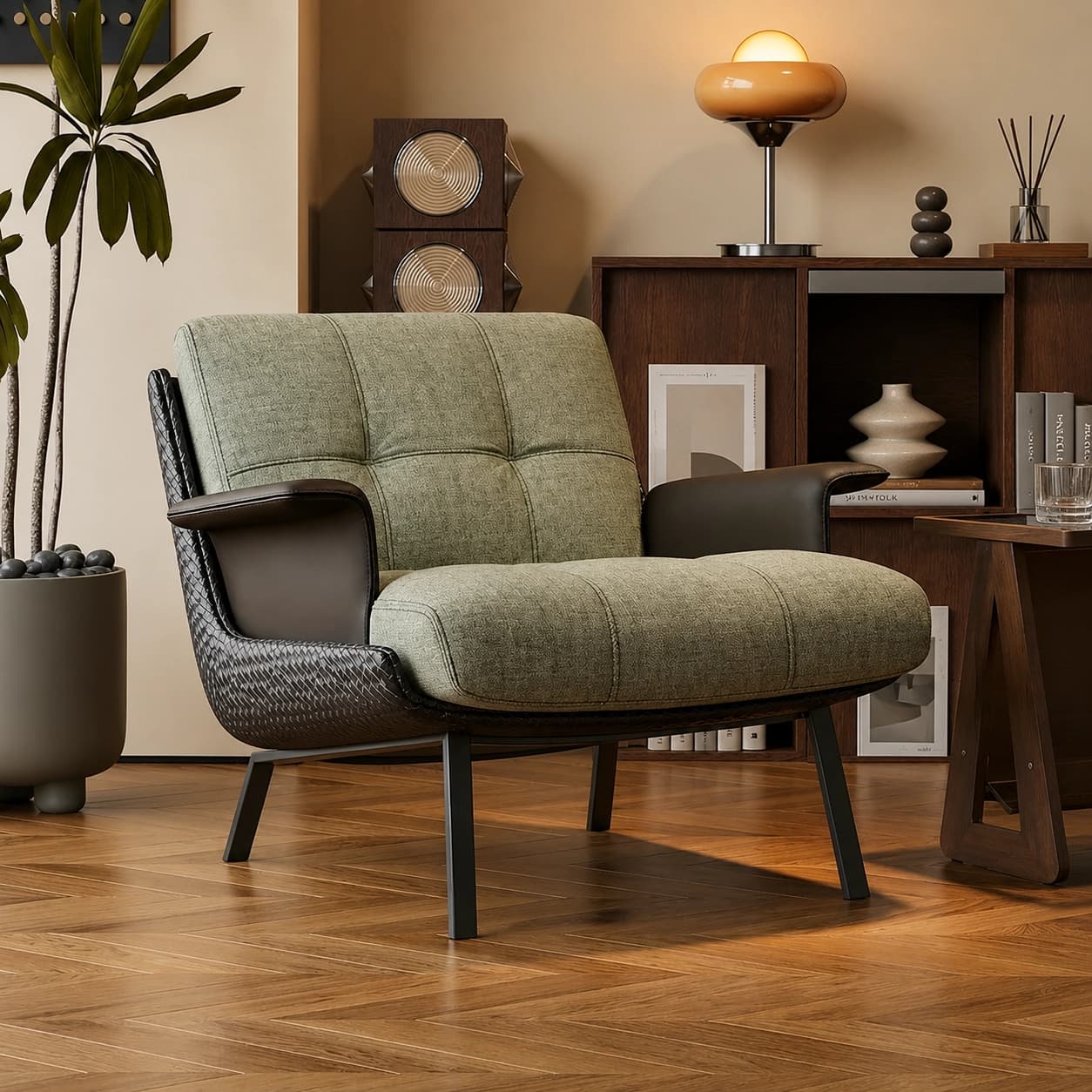 Minimalist Nappa Leather Lounge Chair lifestyle 3