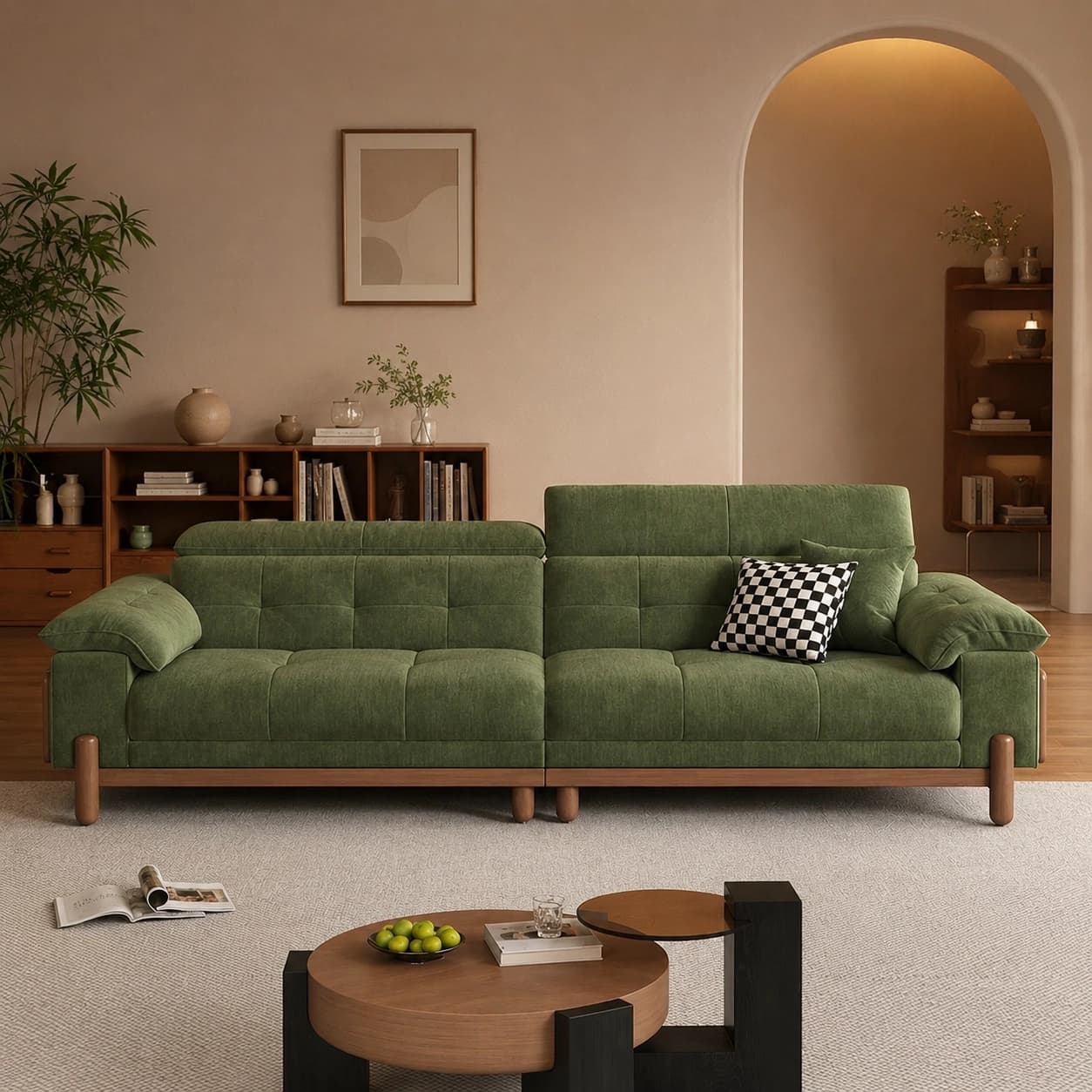 94.5" Japandi Fabric Tufted Sofa
