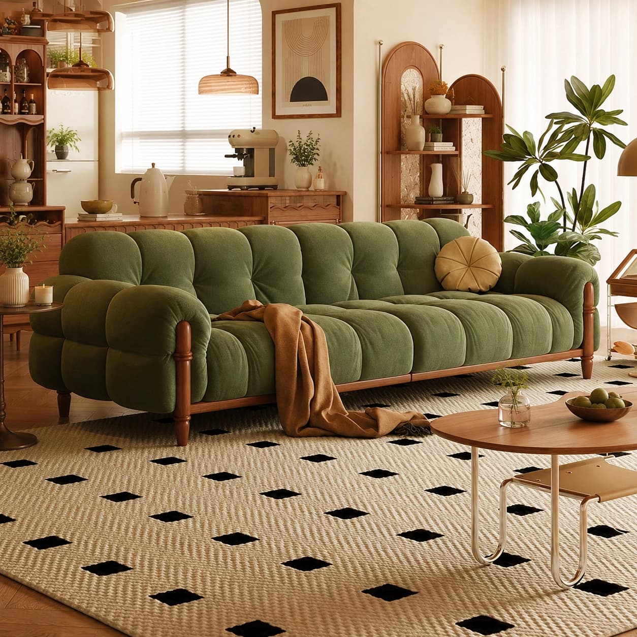 Vintage Piano Key Sofa, Dark Green lifestyle 3