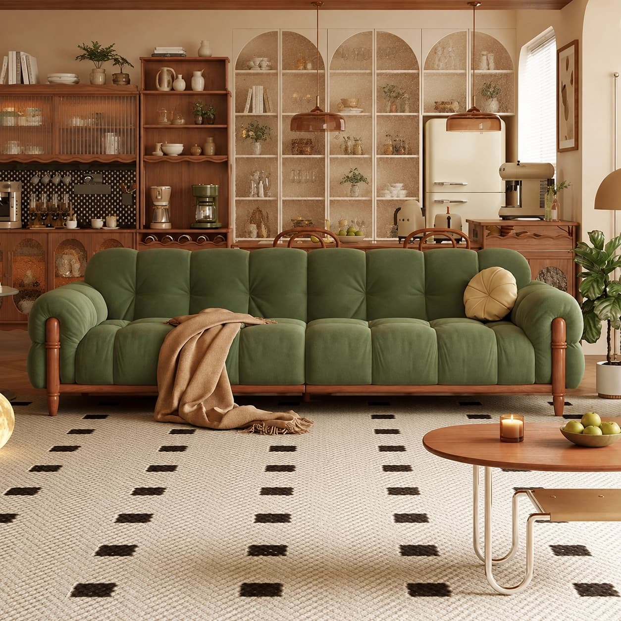 110.2" Organic Modern Fabric Curved Sofa