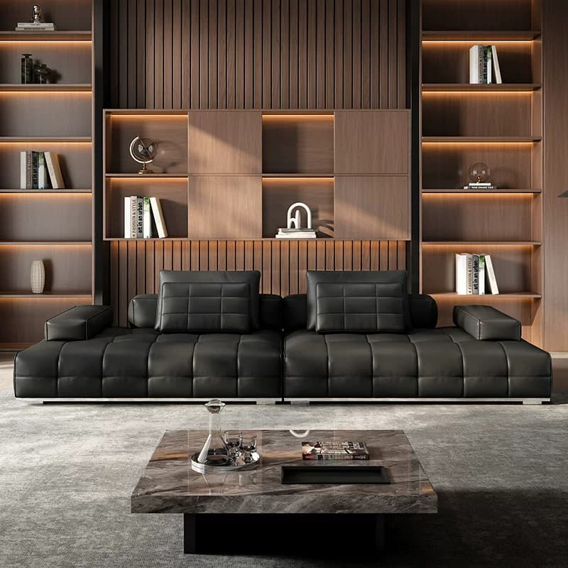 141.7" Modern Leather Tufted Sofa
