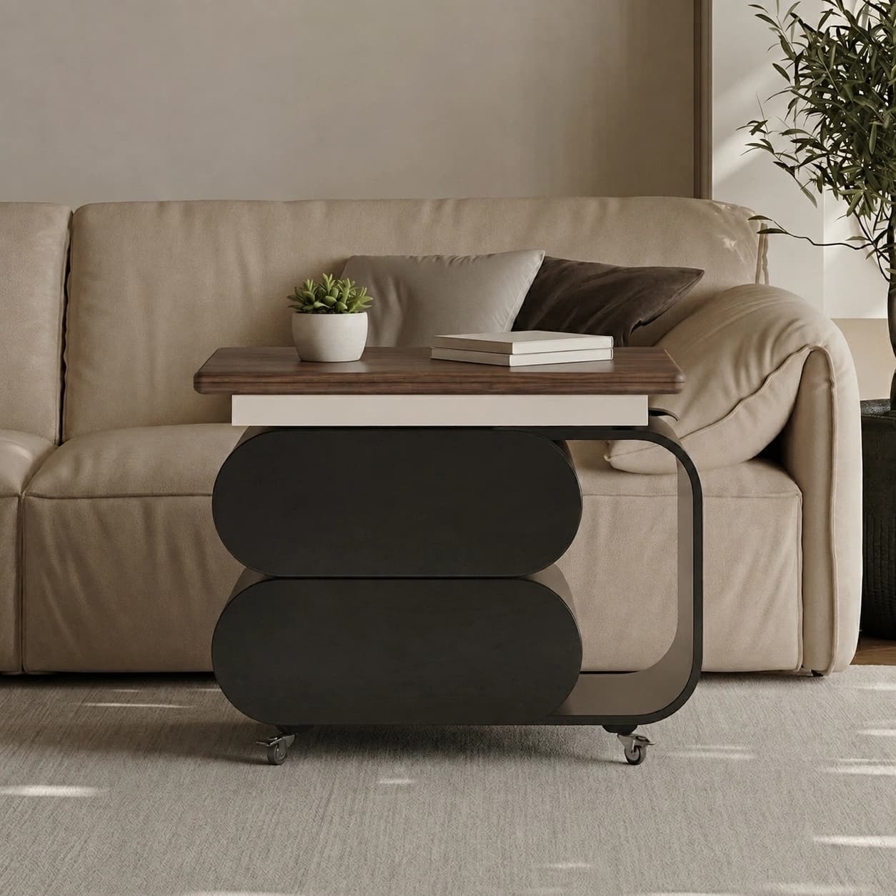 37" Organic Modern Engineered Wood Side Table C-Shaped