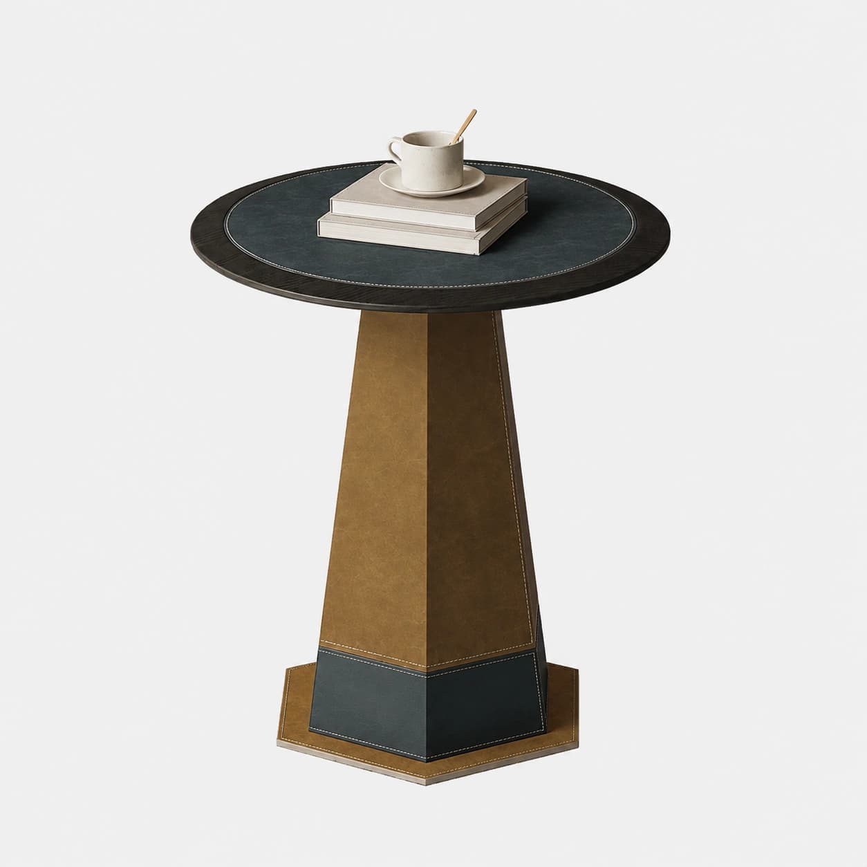 Round Saddle Leather Side Table lifestyle 1