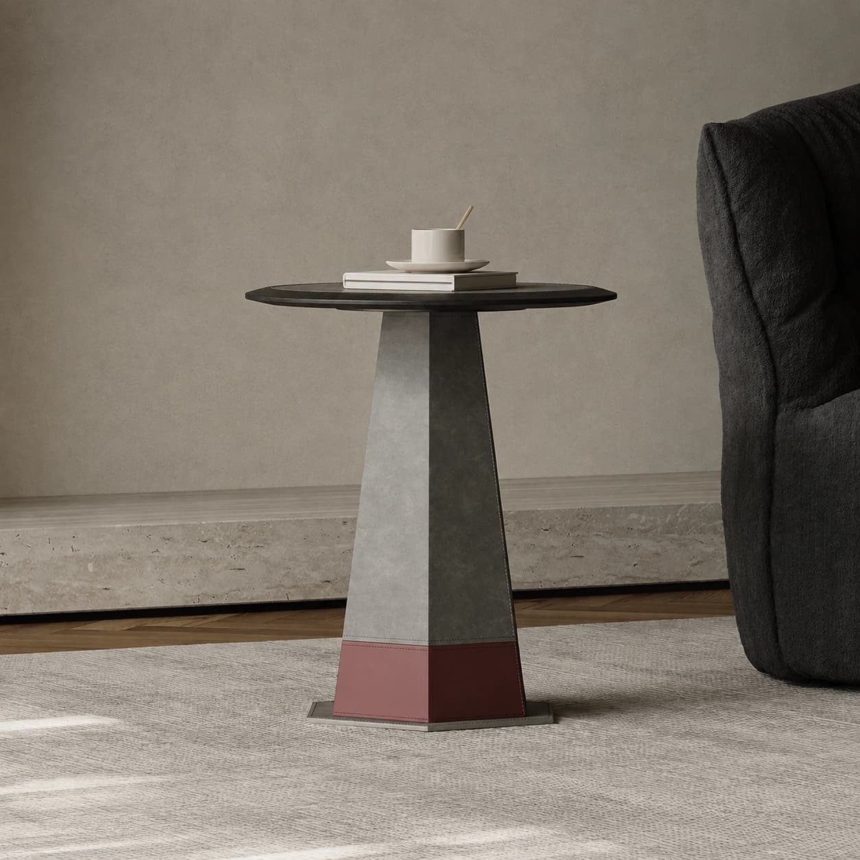 Round Saddle Leather Side Table lifestyle 3