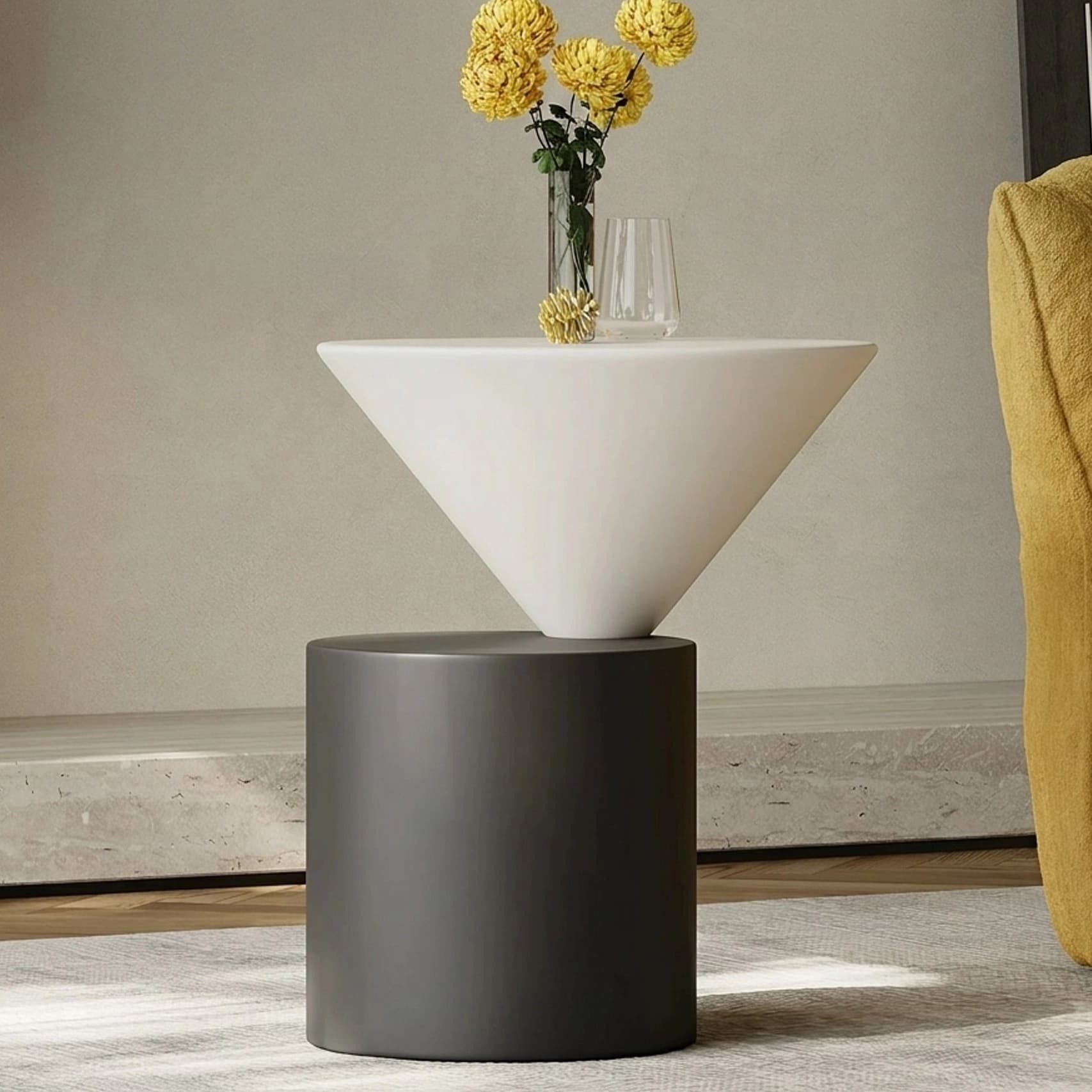 White Oak Geometric Side Table lifestyle 1