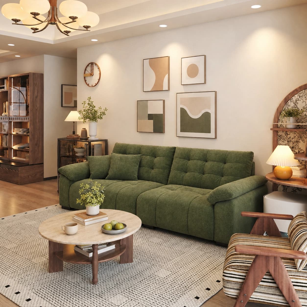 Linear Chenille Sofa with Elephant Arms lifestyle 3