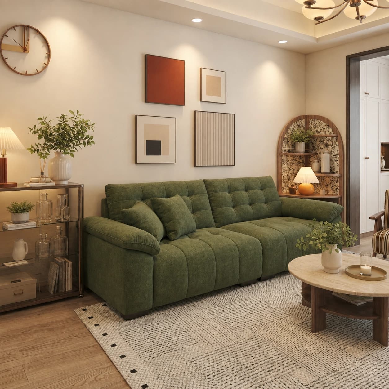 Linear Chenille Sofa with Elephant Arms lifestyle 1