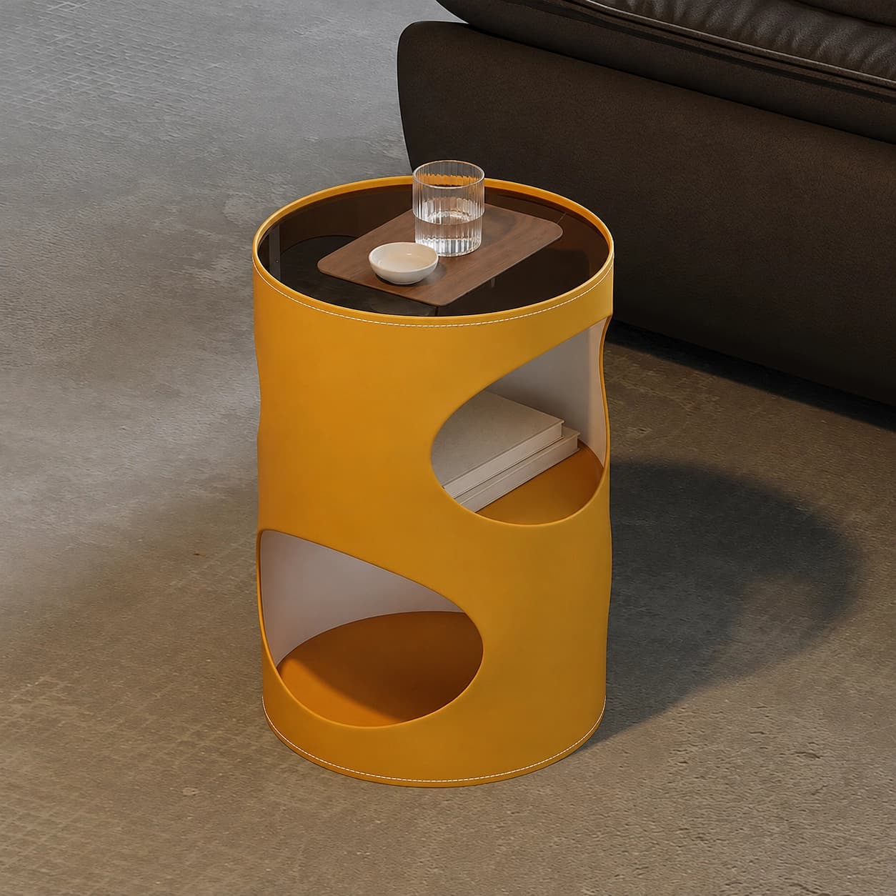 Saddle Leather Cylindrical Side Table lifestyle 3