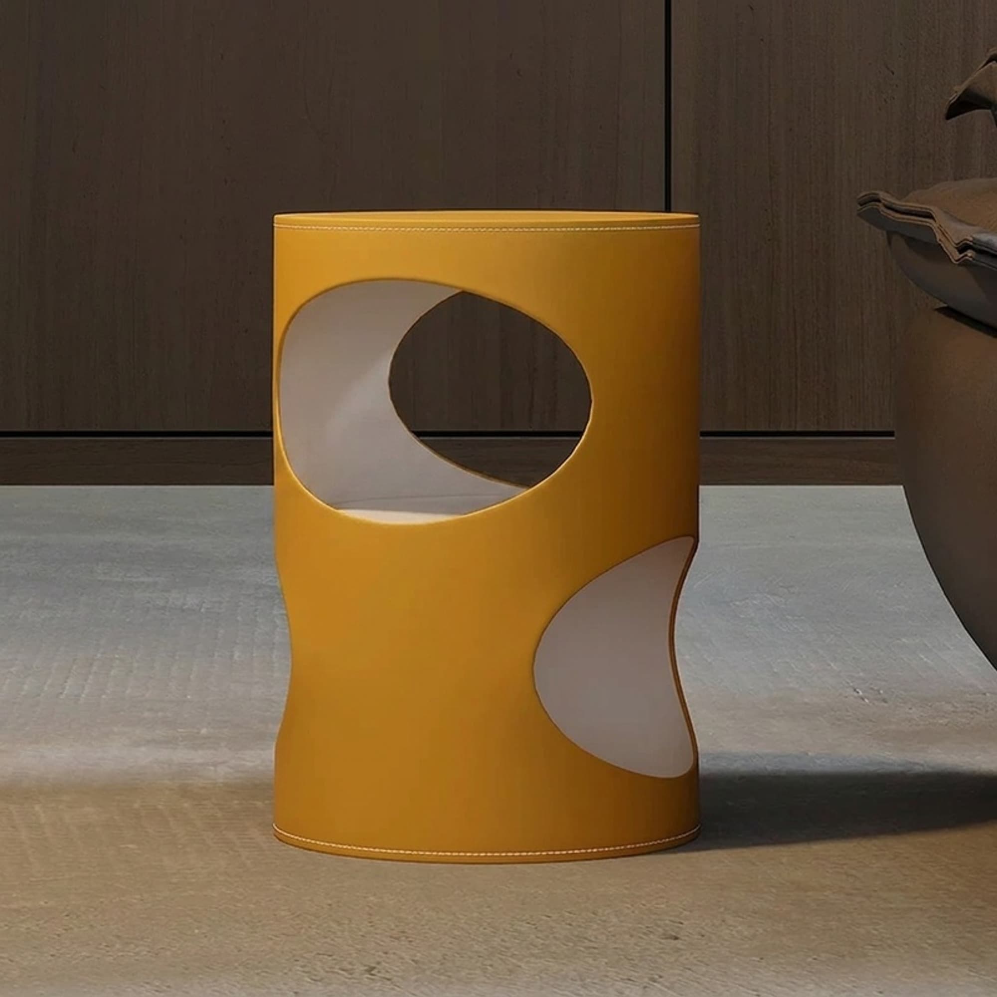Saddle Leather Cylindrical Side Table lifestyle 1