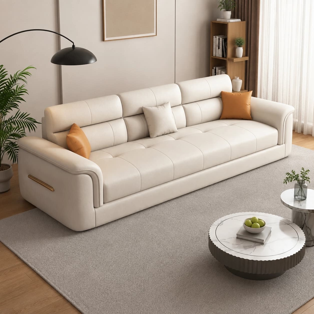 Creamy Modern Faux Leather Sofa lifestyle 3