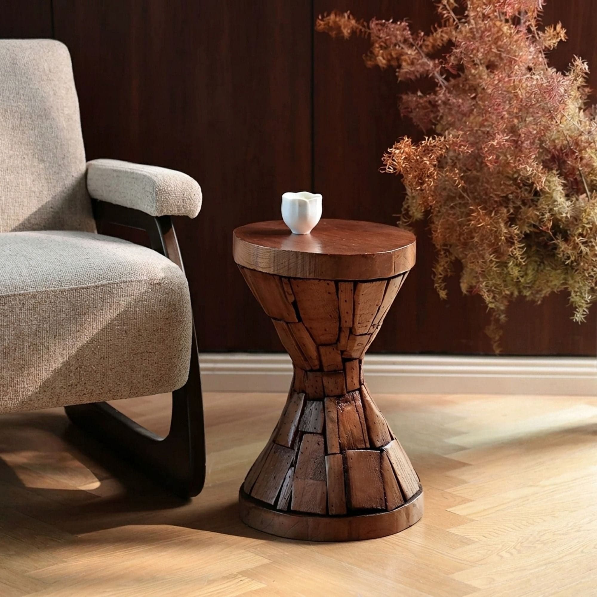 12.2" Organic Modern Solid Wood Round Side Table