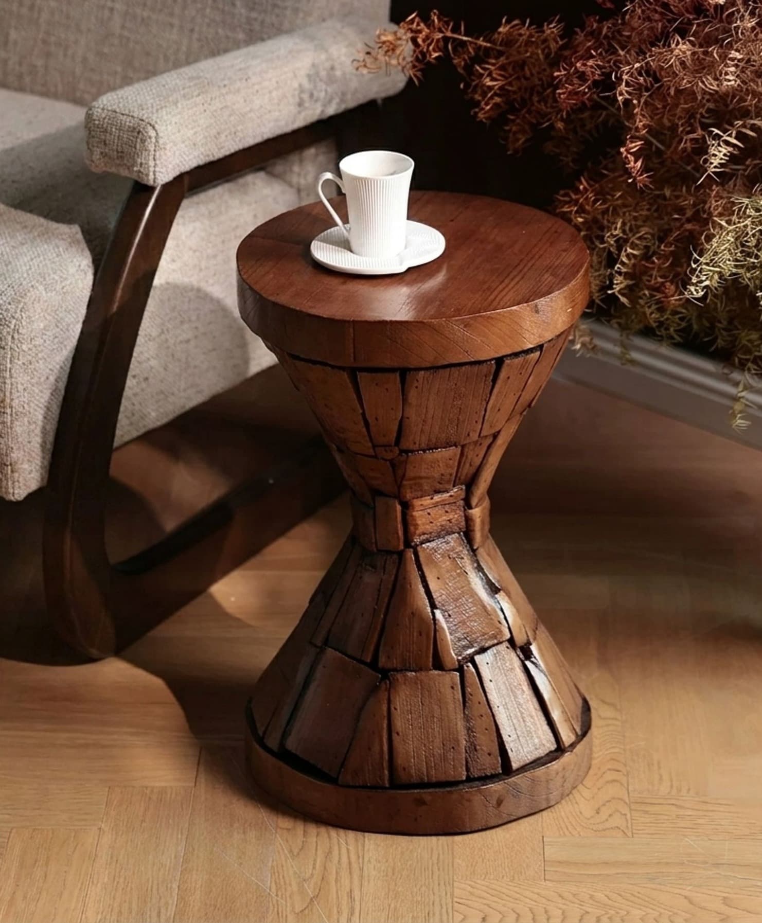Wabi-Sabi Solid Wood Drum Table lifestyle 3