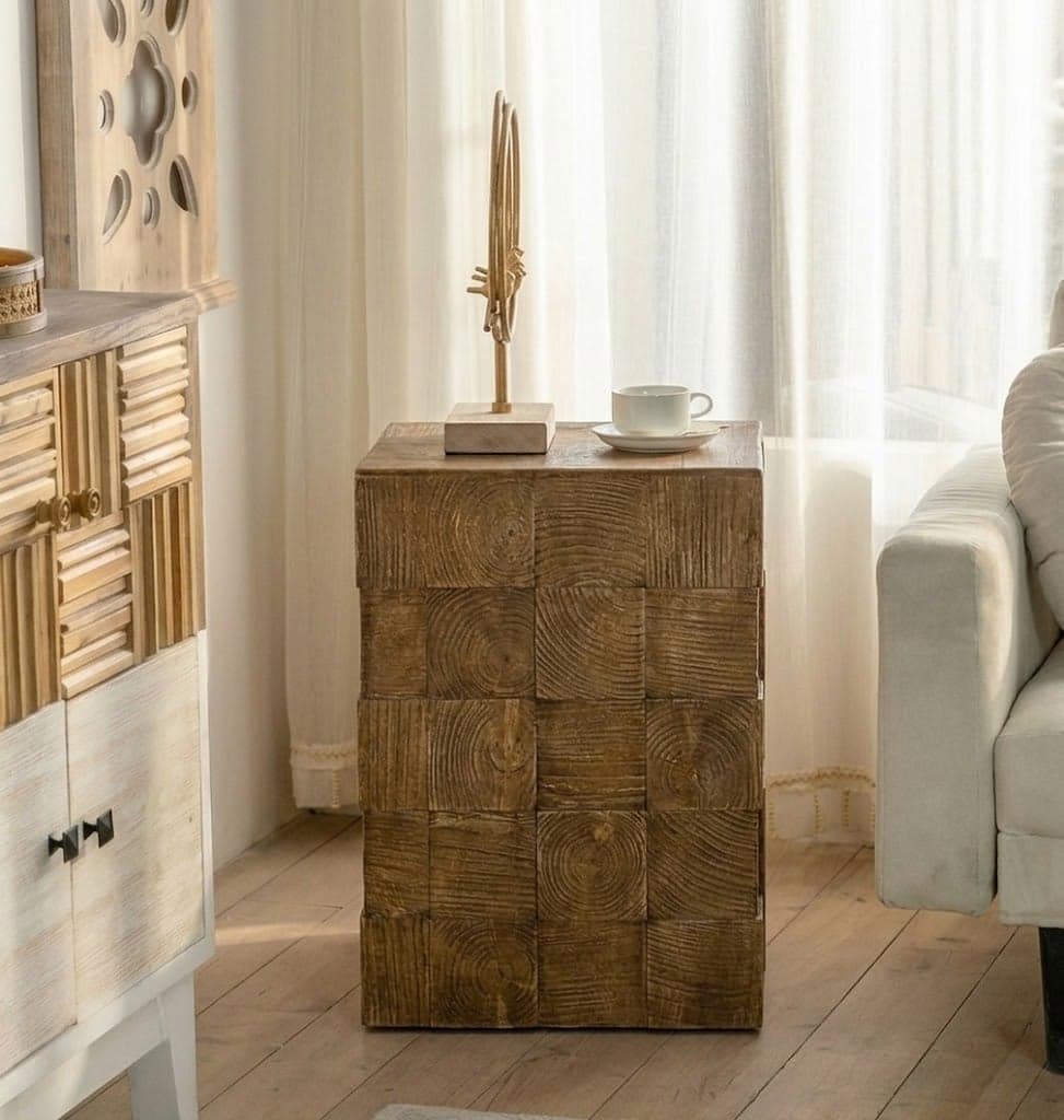 Wabi-Sabi Pine Storage Side Table lifestyle 3