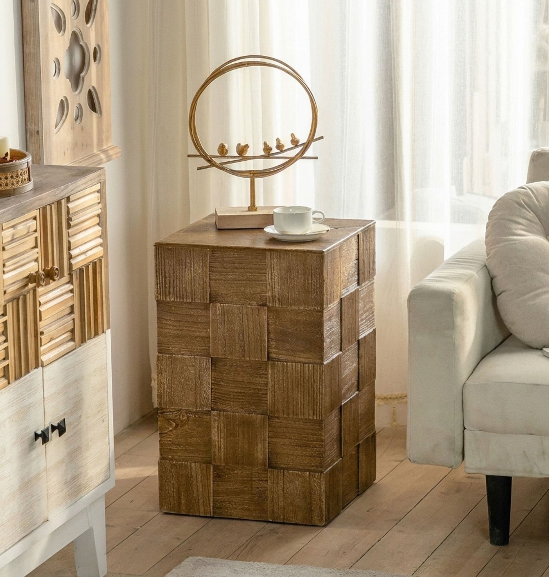 14" Organic Modern Engineered Wood Side Table Square
