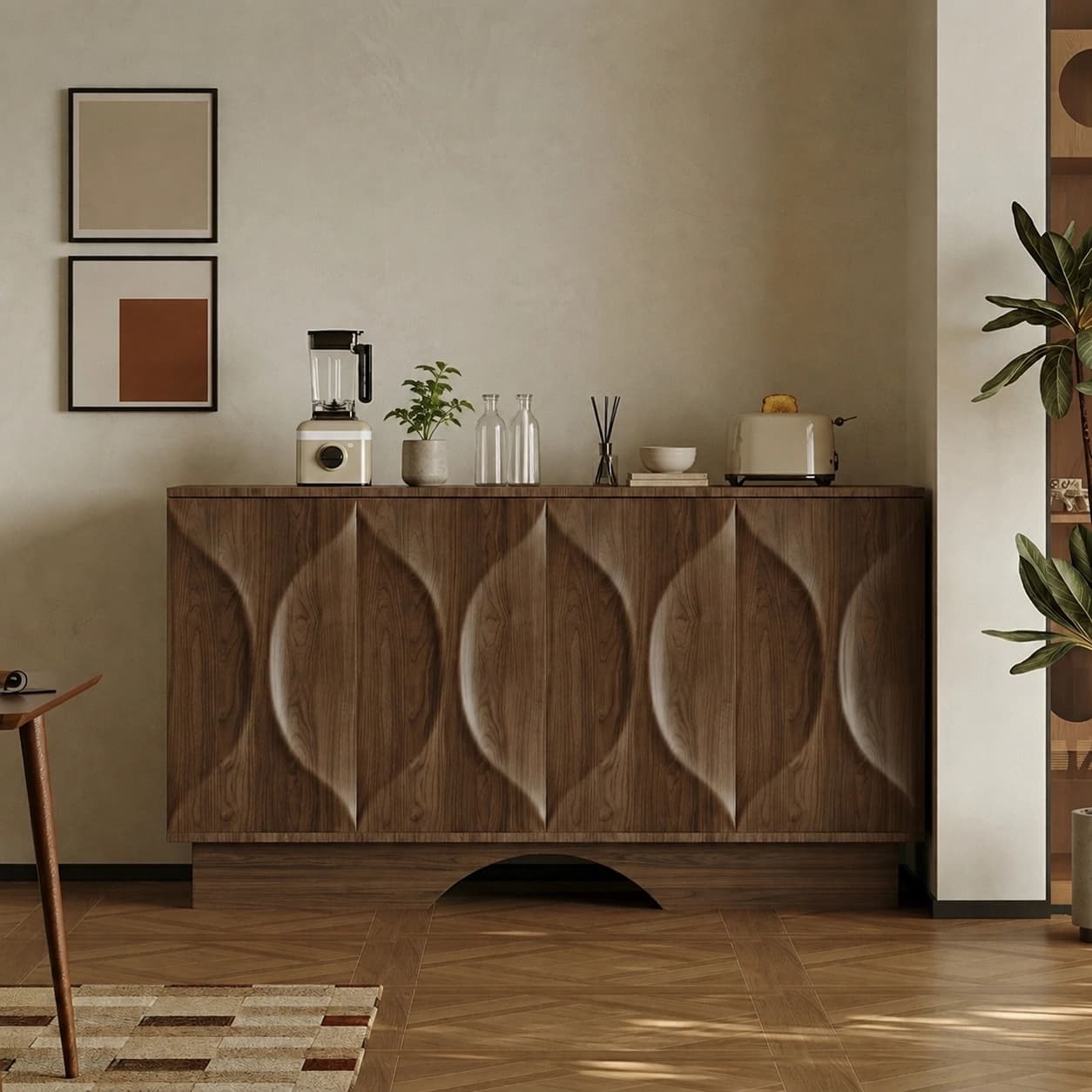 55.1" Mid-Century Modern Plywood Sideboard with Storage