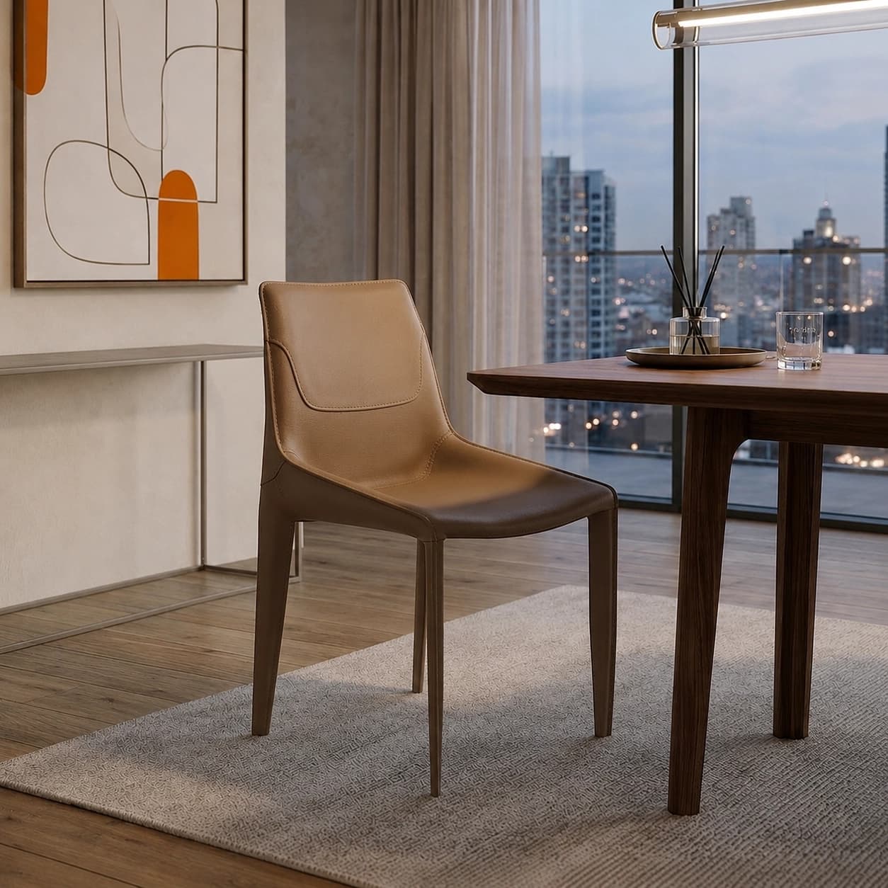 Armless Saddle Leather Dining Chair lifestyle 3