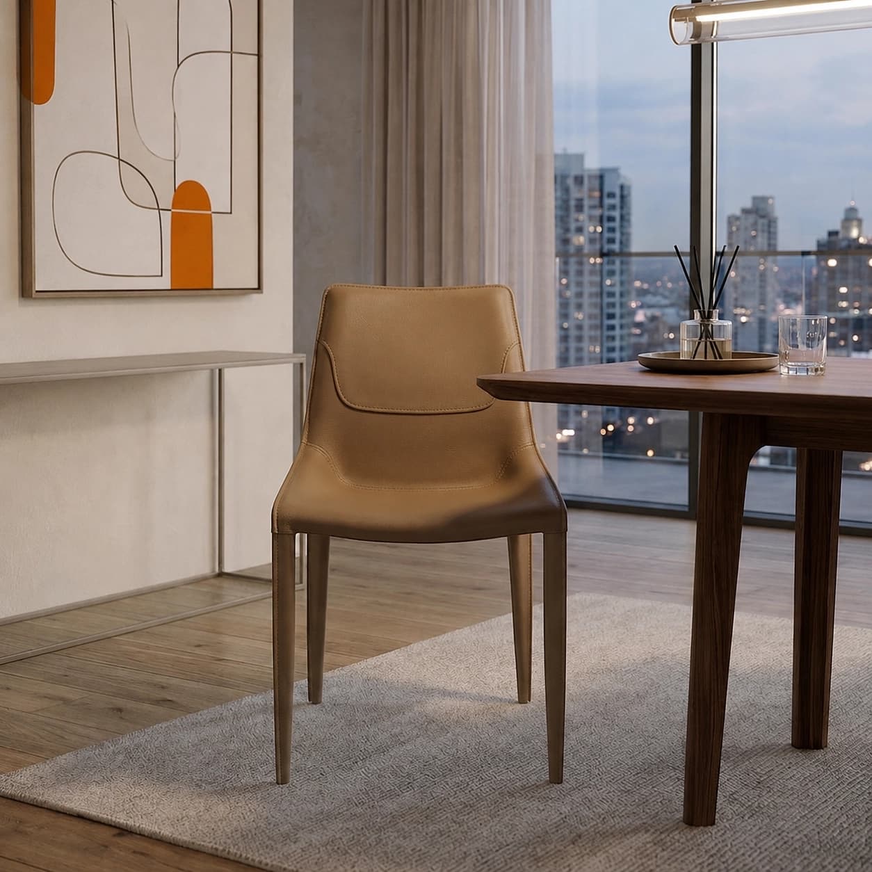 Armless Saddle Leather Dining Chair lifestyle 2