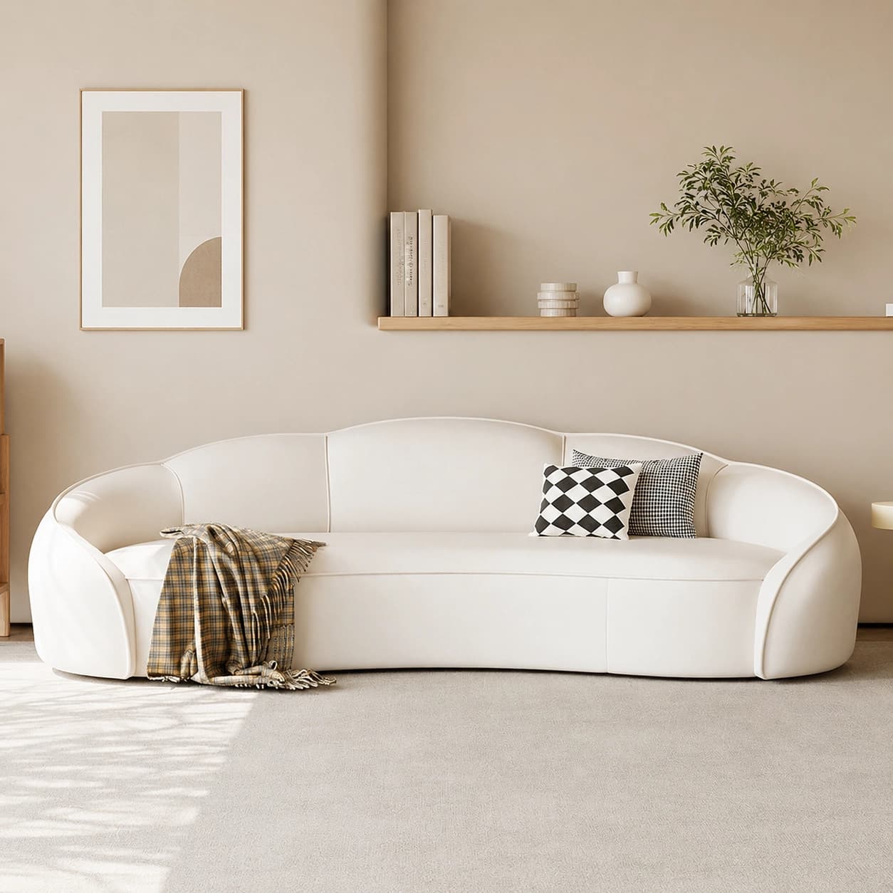 66.9" Organic Modern Leather Curved Sofa