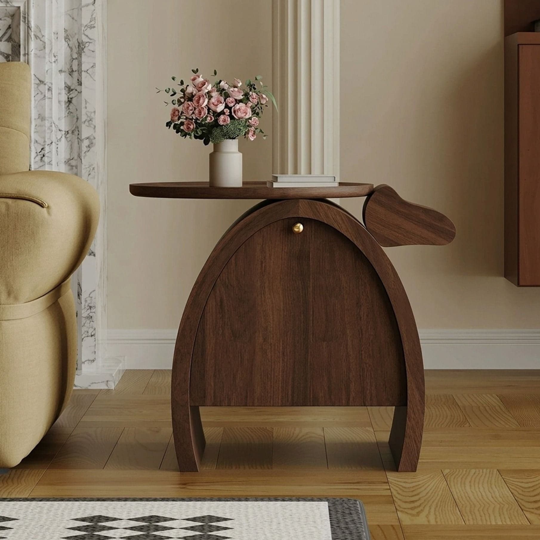 22.6" Organic Modern Engineered Wood Round Side Table
