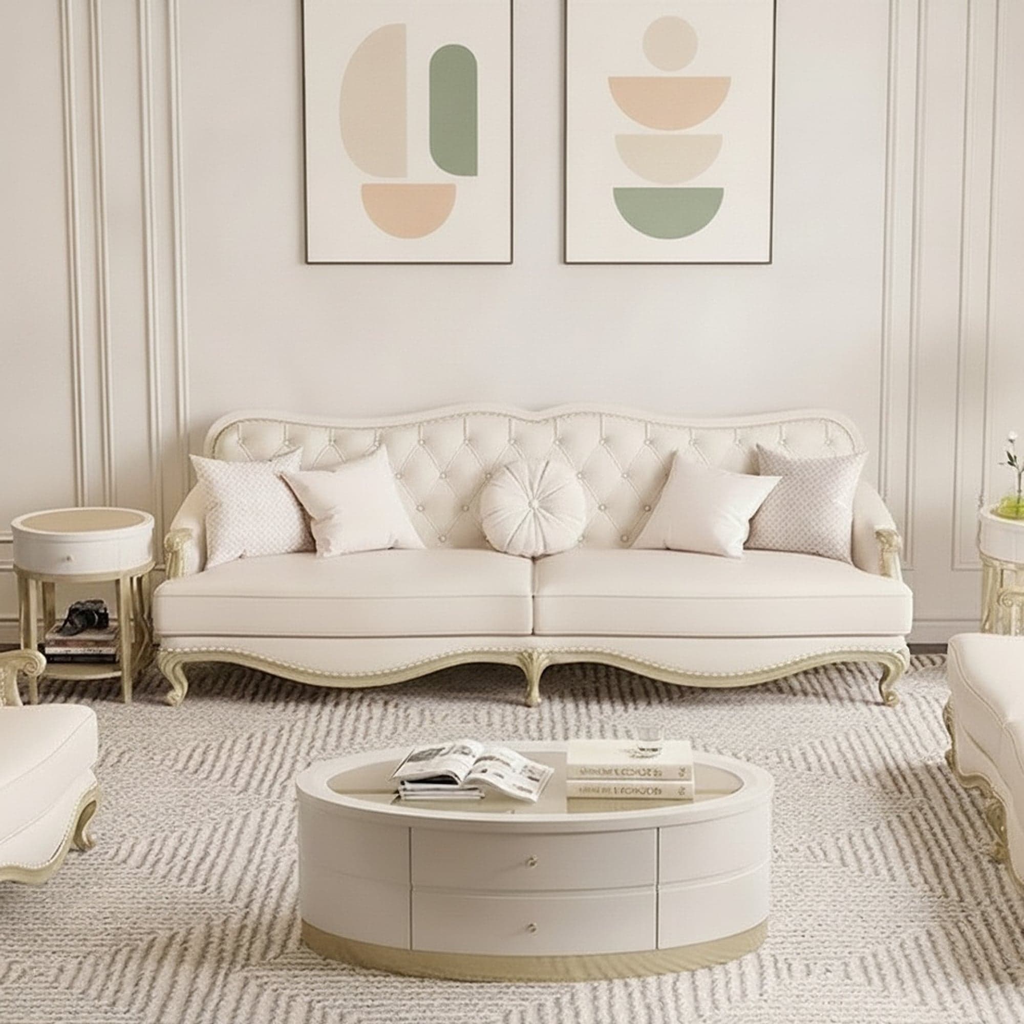 83.1" Luxury Leather Curved Sofa