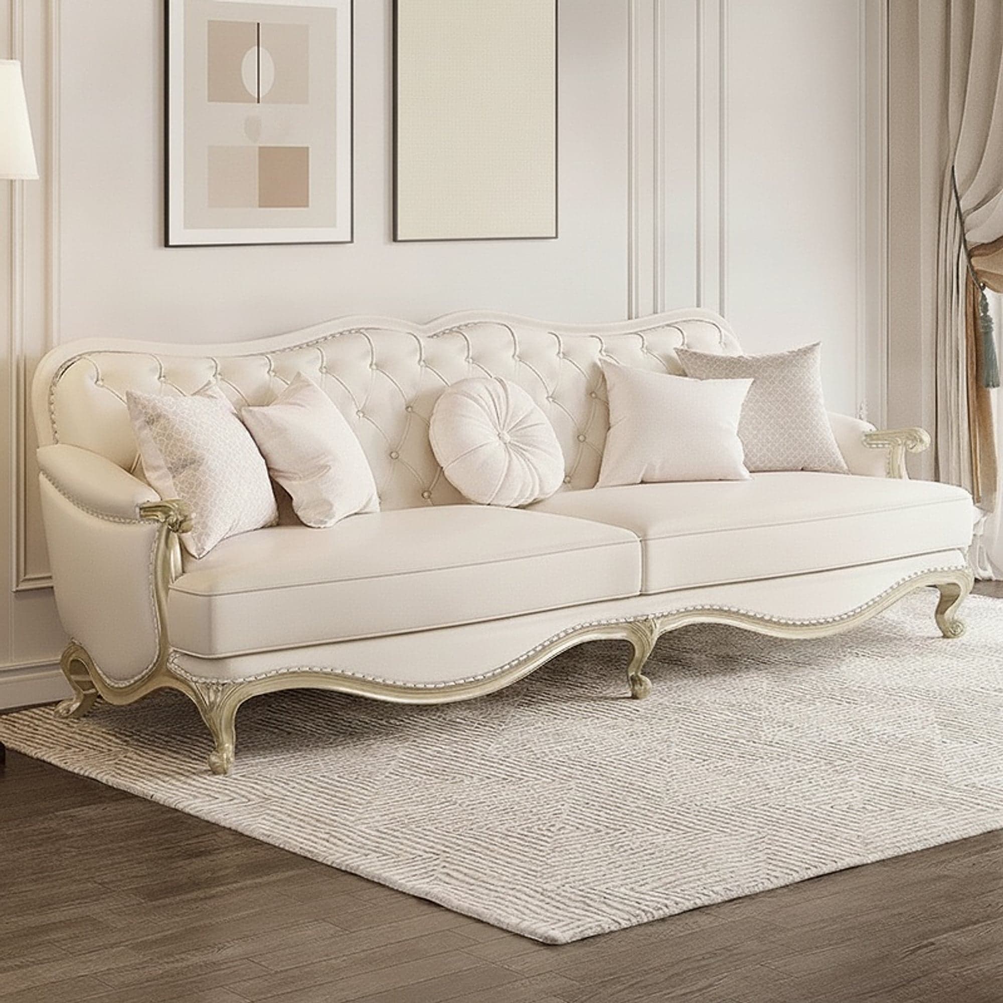 Carved Solid Wood Leather Sofa lifestyle 3