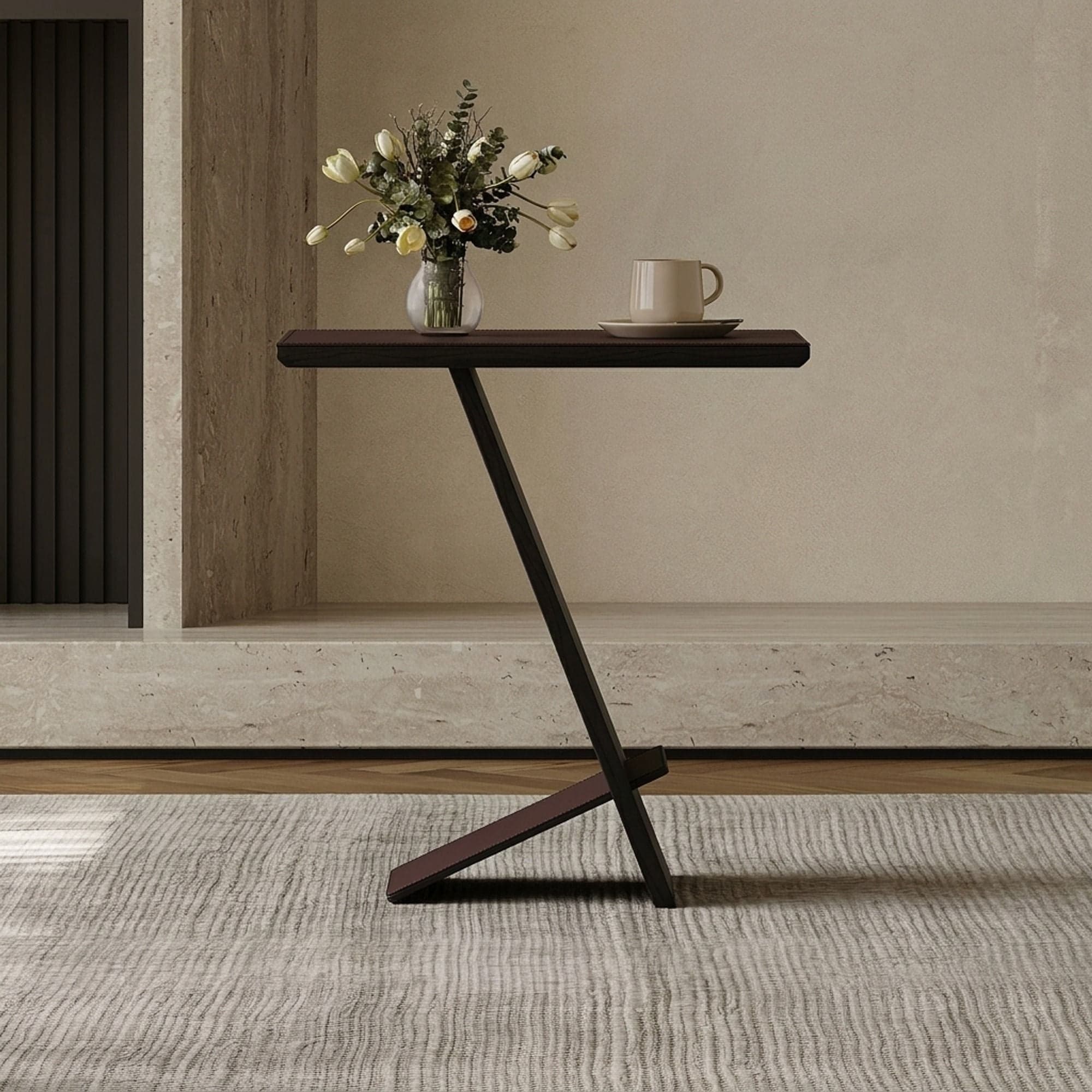 18.9" Modern Solid Wood Side Table C-Shaped