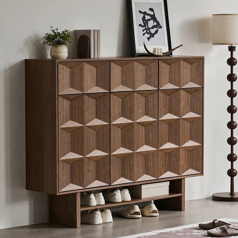 Solid Wood Vintage Grid Shoe Cabinet lifestyle 3