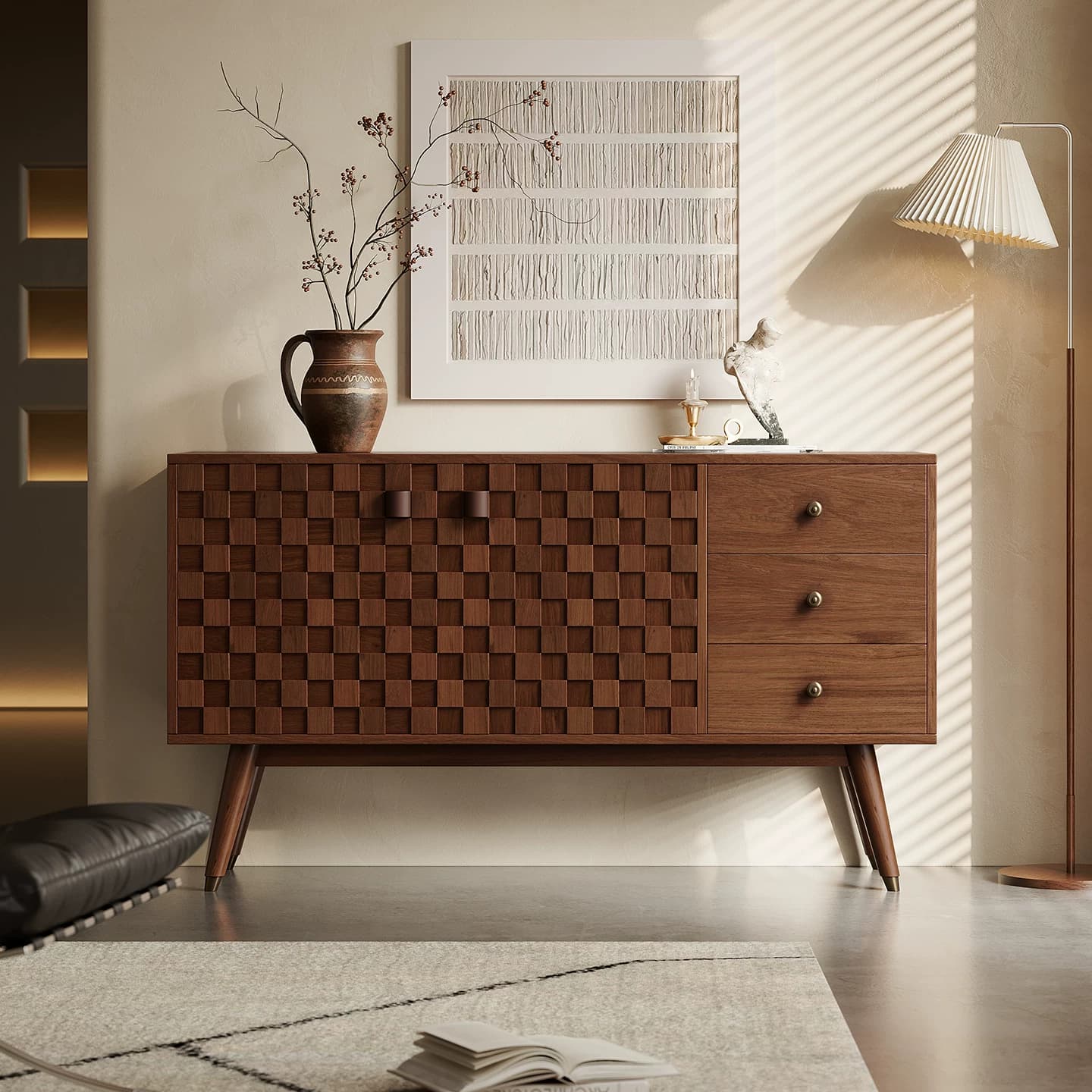 59.06" Mid-Century Modern Plywood Sideboard with Storage