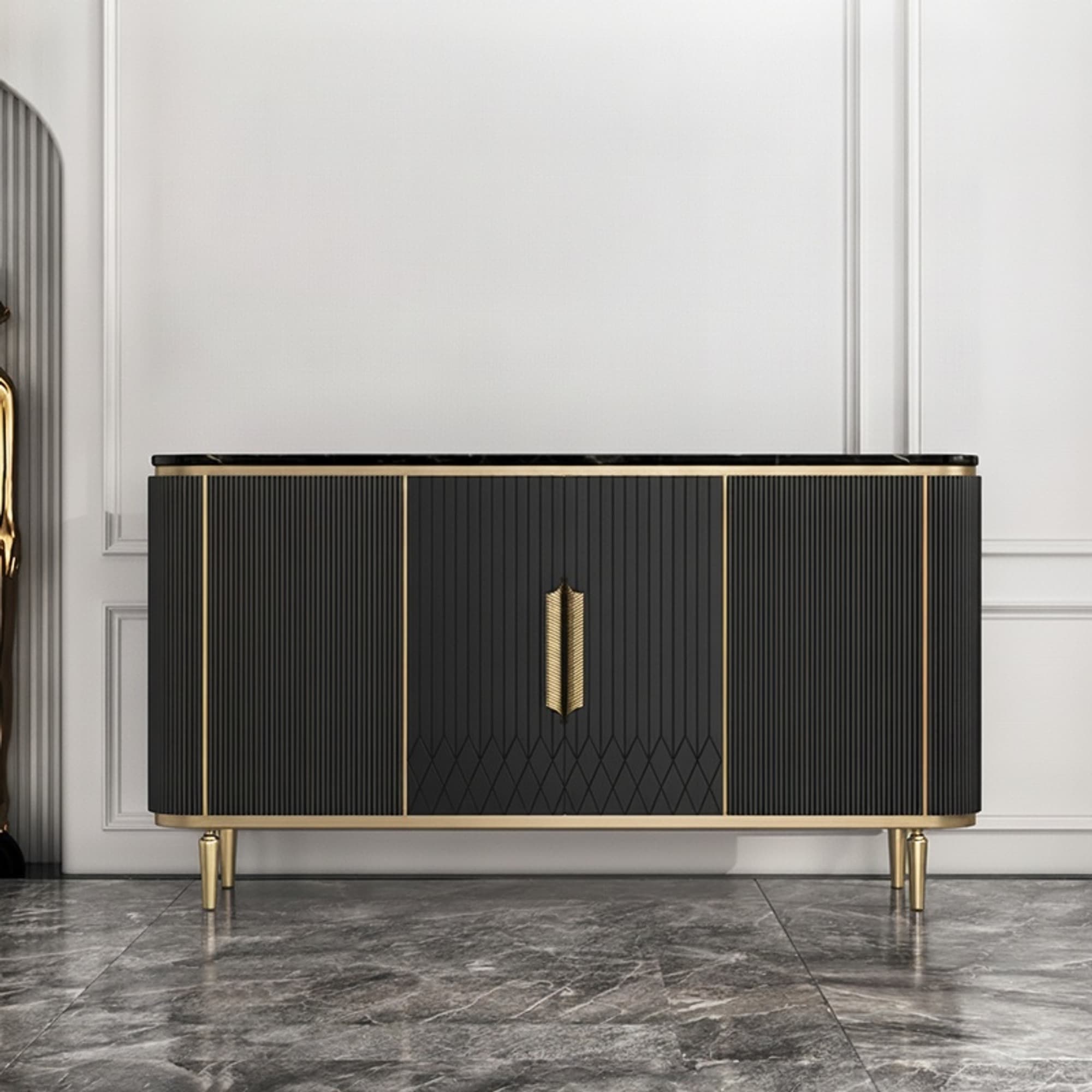 39.4" Art Deco Sintered Stone and Plywood Sideboard with Storage