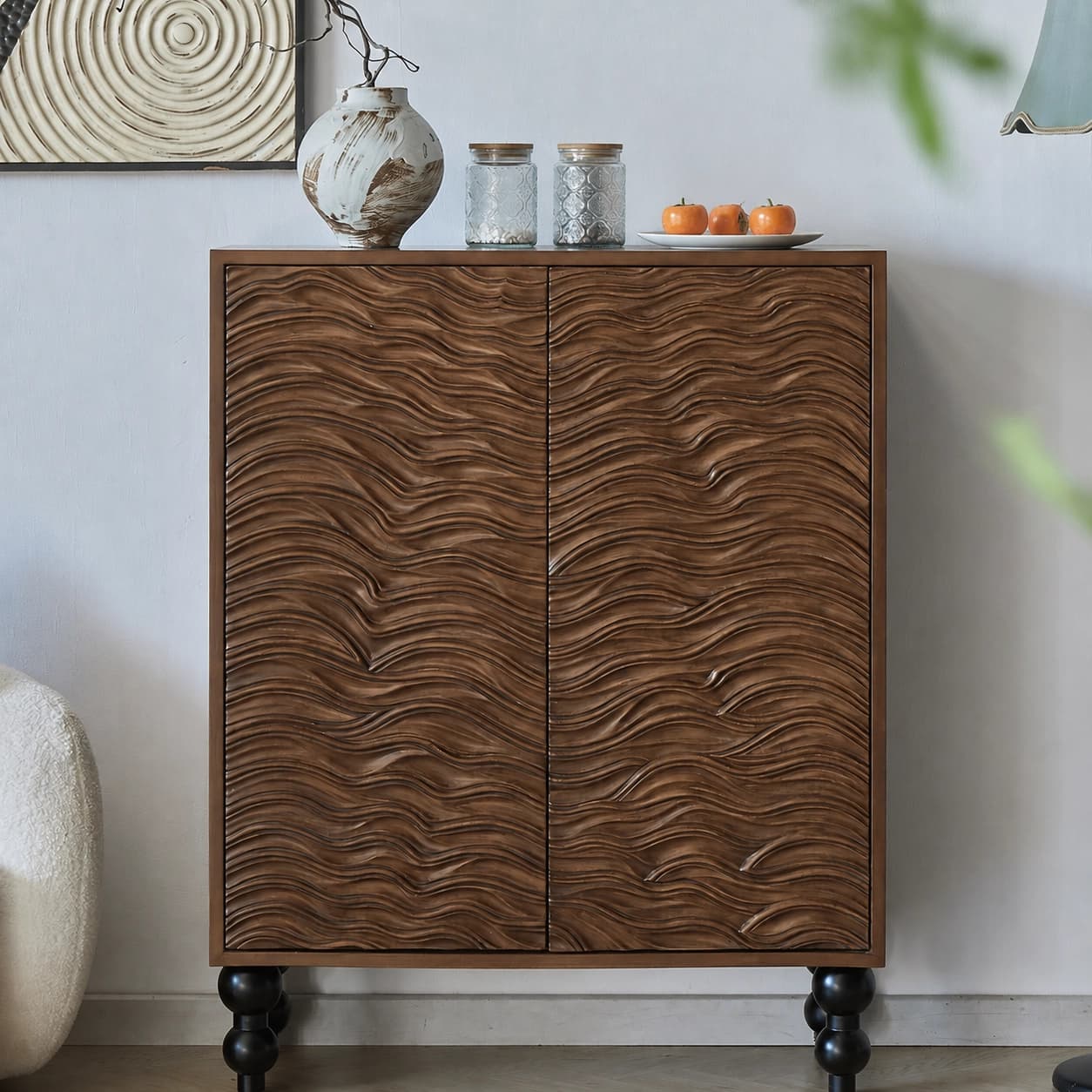 Solid Wood Water Ripple Cabinet