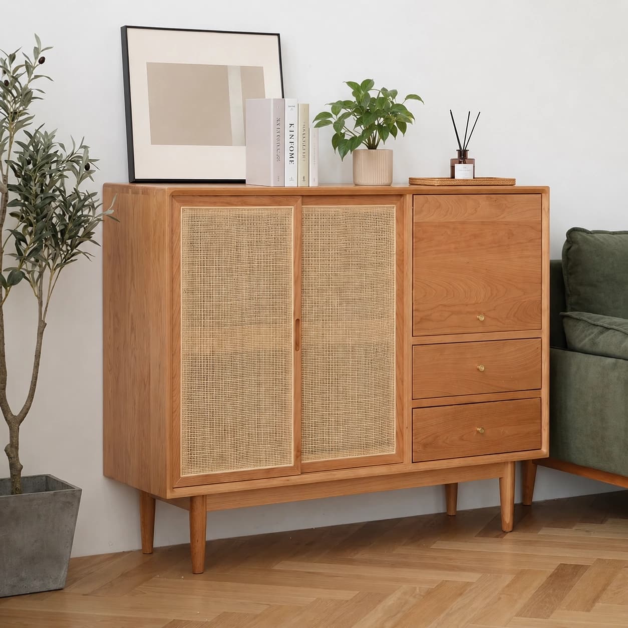 Mid-Century Wood & Rattan Sideboard lifestyle 3