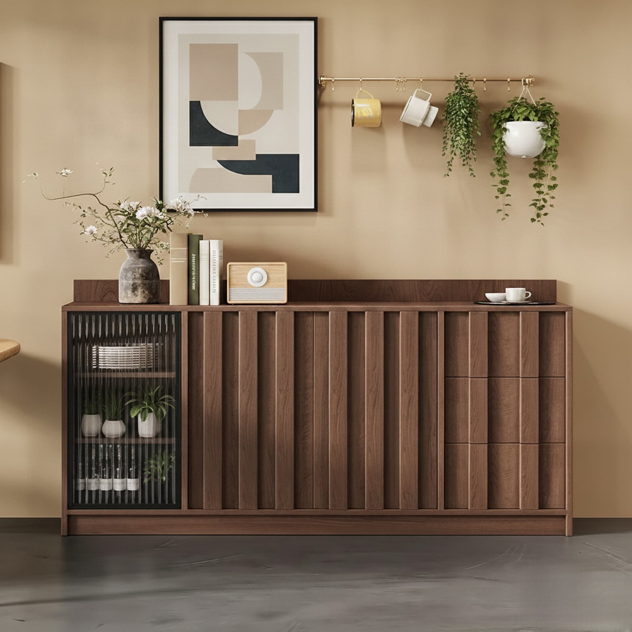 47.2" Japandi Solid Wood Sideboard with Drawers