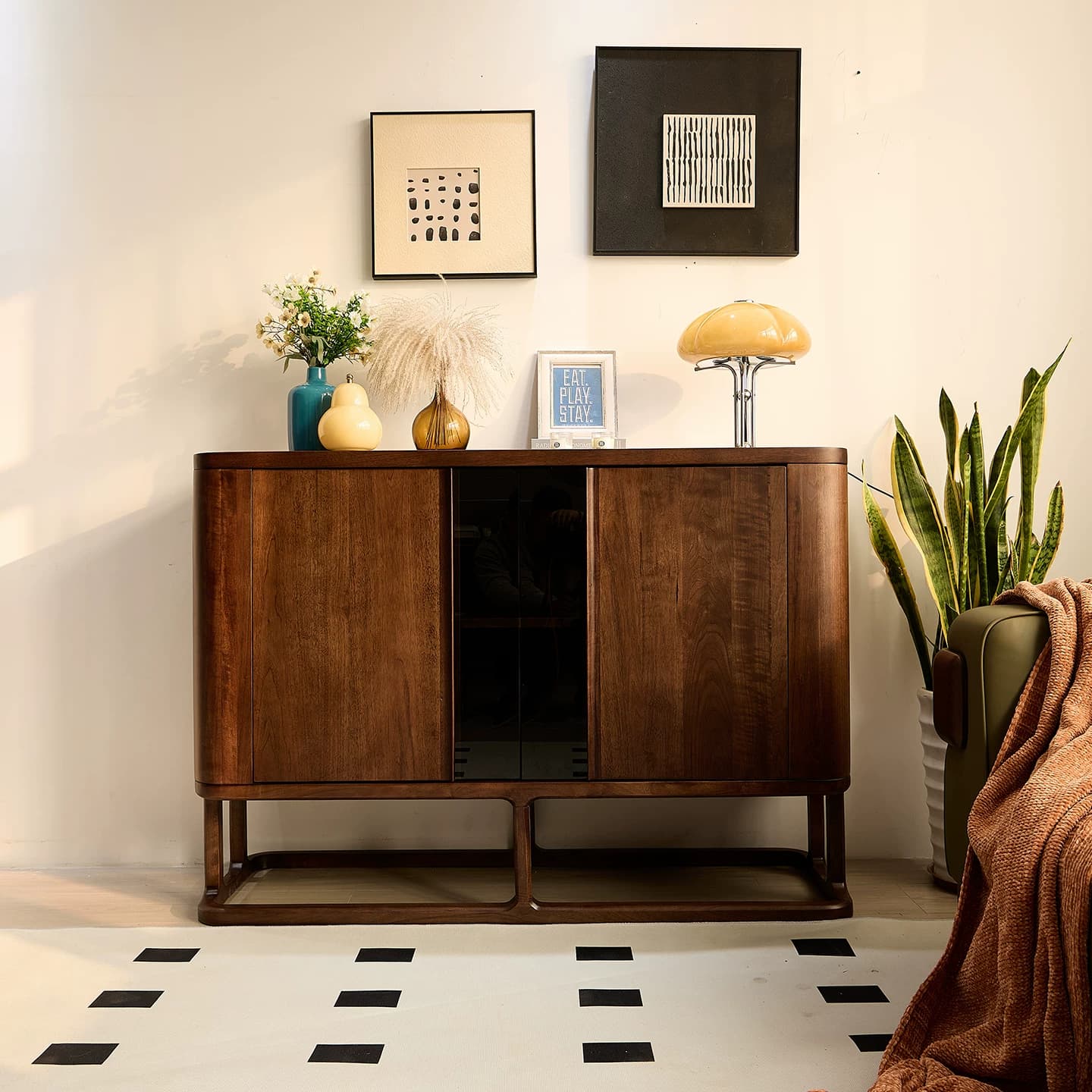 54.3" Mid-Century Modern Solid Wood Sideboard with Storage