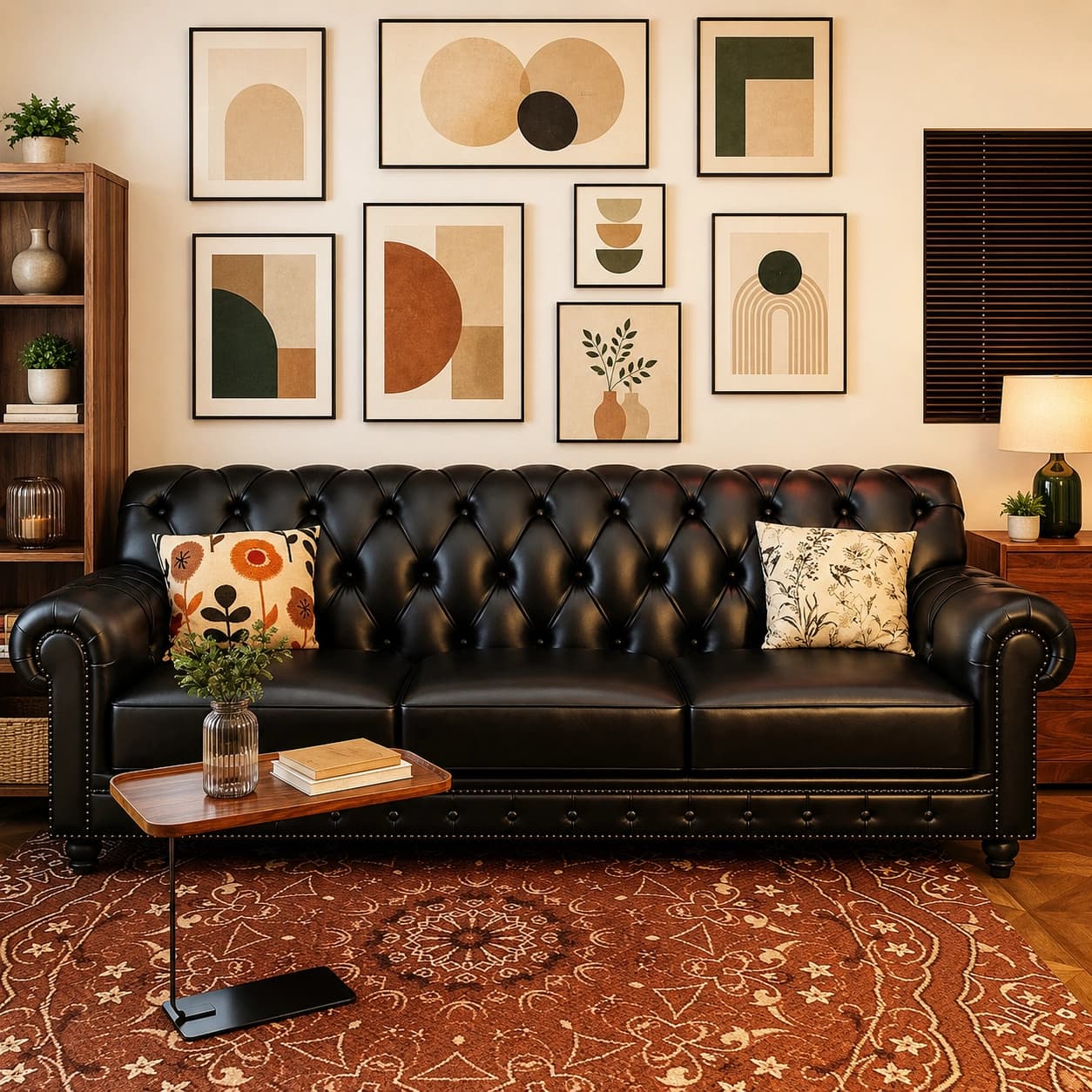 41.3" Luxury Leather Tufted Sofa