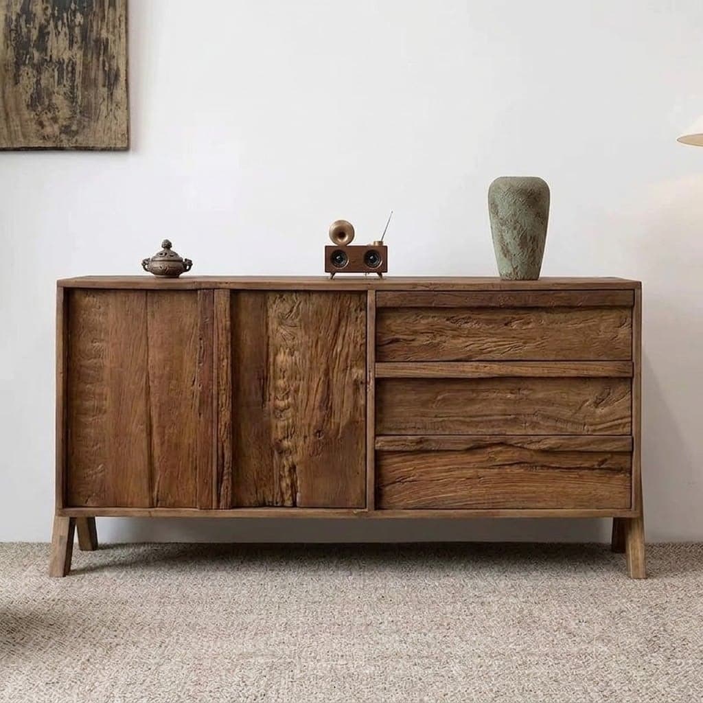 63" Japandi Solid Wood Sideboard with Storage