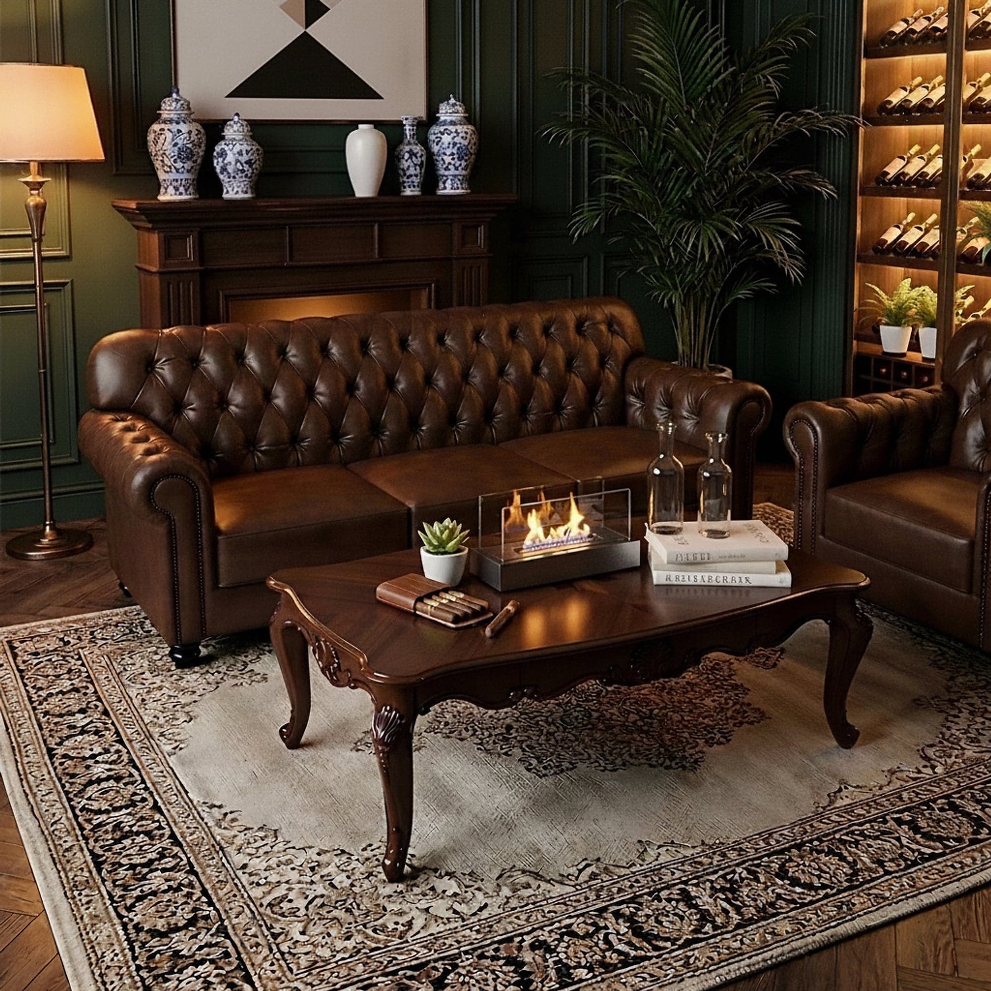 Retro Leather Tufted Sofa lifestyle 3