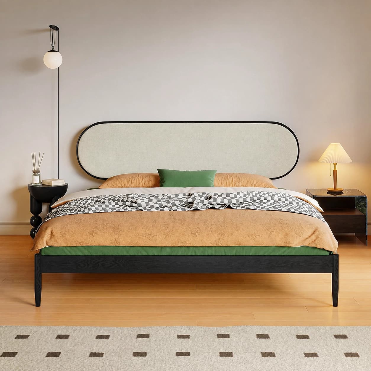Contemporary Cotton Linen Upholstered Bed Frame