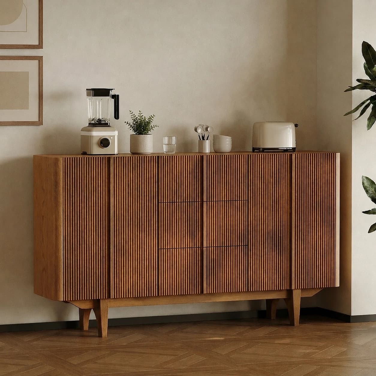 Carved Ash Wood Sideboard lifestyle 3