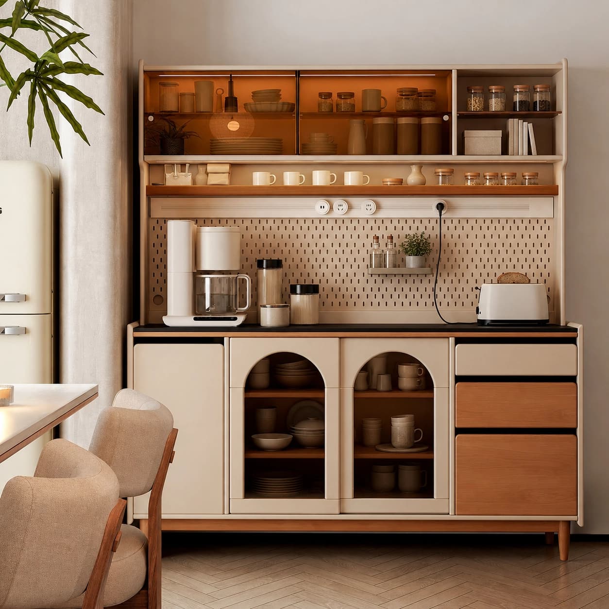 59.1" Japandi Solid Wood Sideboard with Drawers