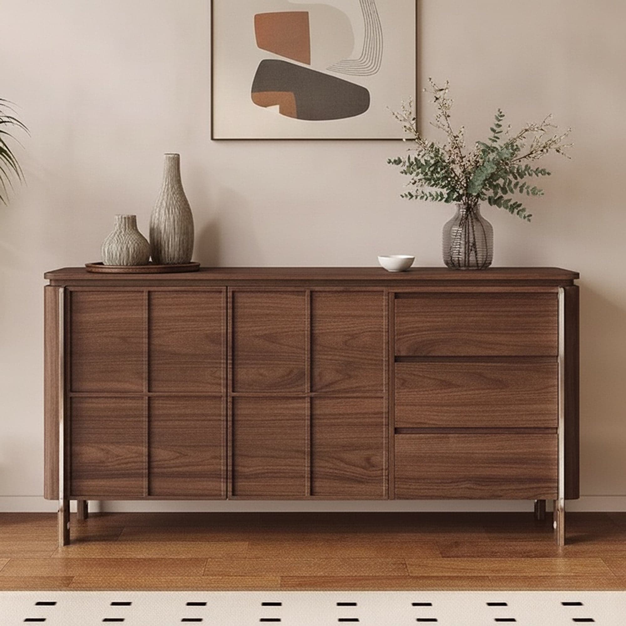 47.24" Mid-Century Modern Solid Wood Sideboard with Storage