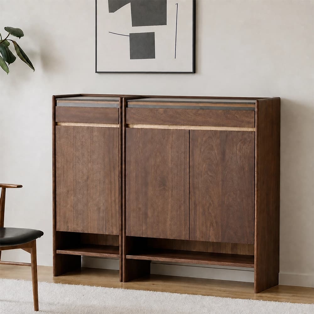 19.7" Japandi Sintered Stone and Solid Wood Shoe Cabinet with Doors