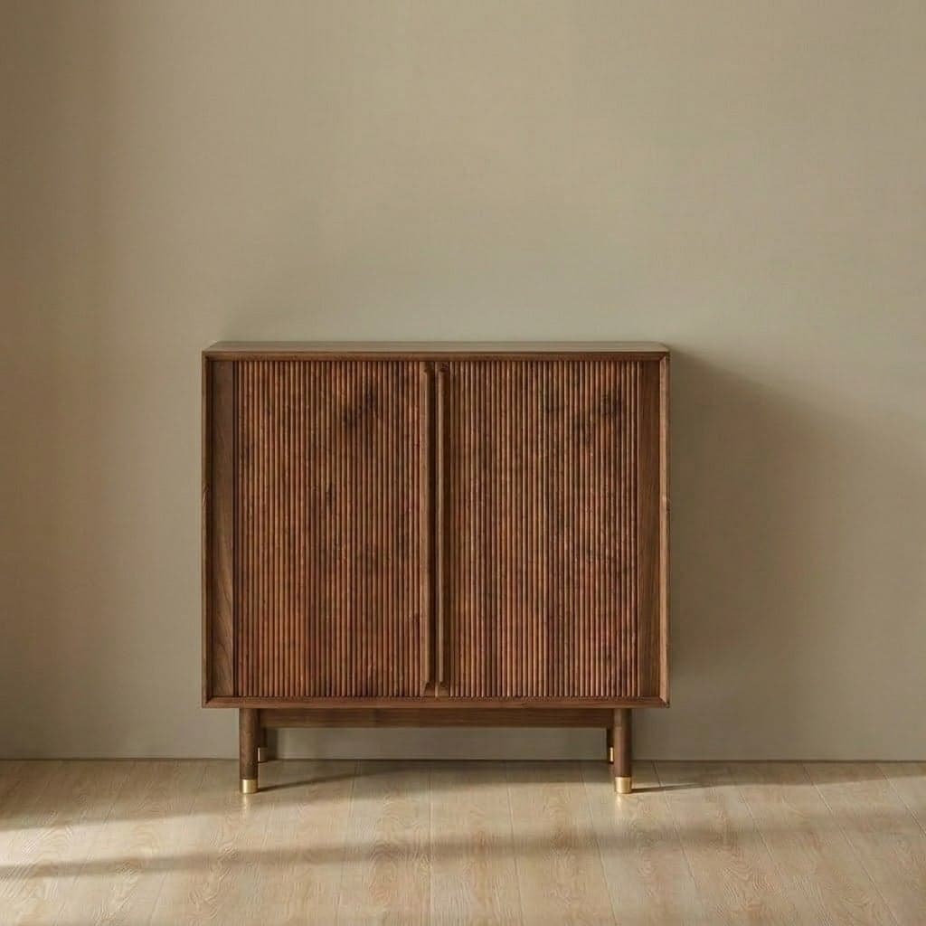 35.4" Japandi Solid Wood and Plywood Sideboard with Storage