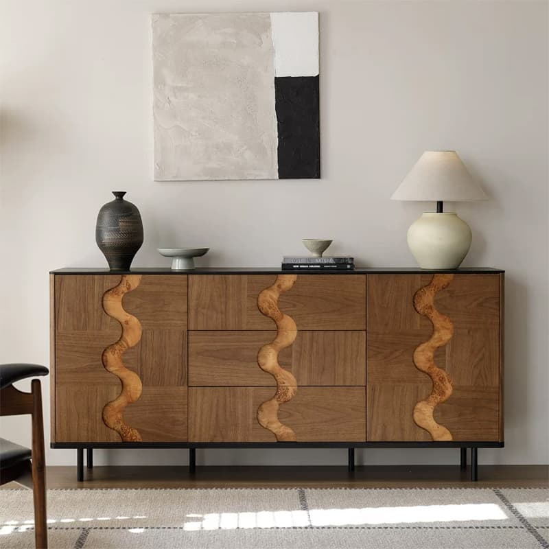 Wood Sideboard, Burl Veneer Accents