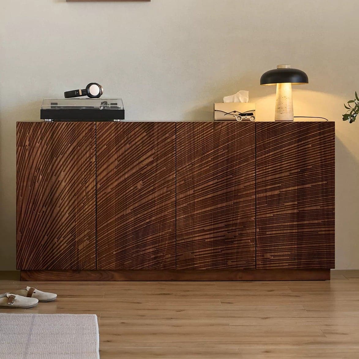 Artistic Carved Solid Walnut Sideboard lifestyle 3
