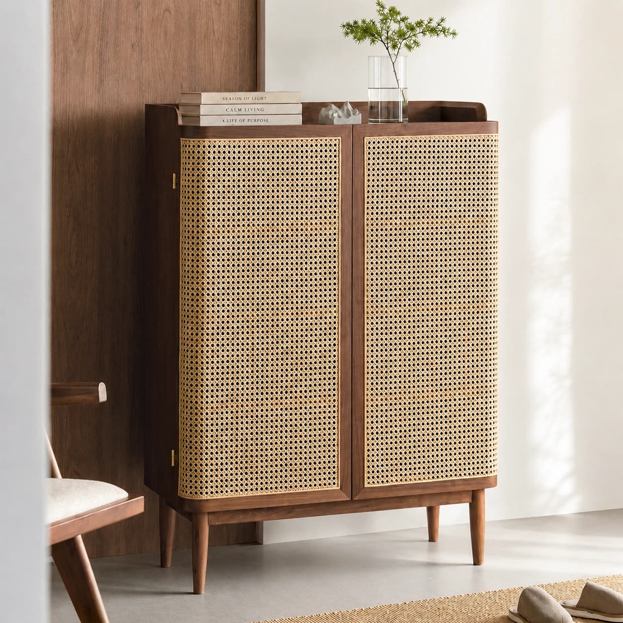 Solid Wood Rattan Shoe Cabinet lifestyle 3